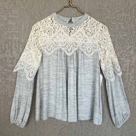 Altar'd State Tops - Altar’d State Lace Yoke Long Sleeve Knit Top Keyhole Back NWT